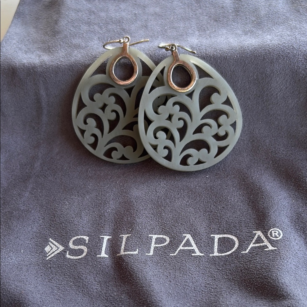 SILPADA Sterling Silver Carved Resin Teardrop Scroll Earrings W2217